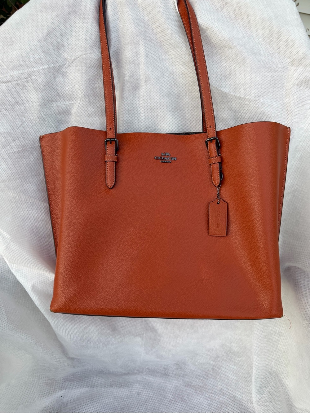 Coach Pebbled Mollie Leather Tote Large - Burnt Orange